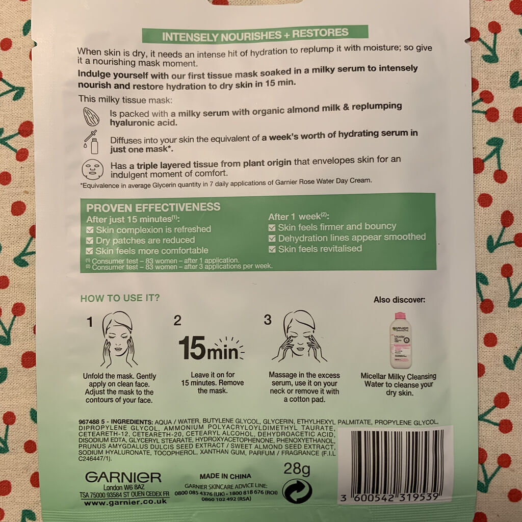 ニュートリ ボム ミルキー ティッシュ マスク アーモンドミルク + ヒアルロン酸/GARNIER(海外)/シートマスク・パックを使ったクチコミ（2枚目）