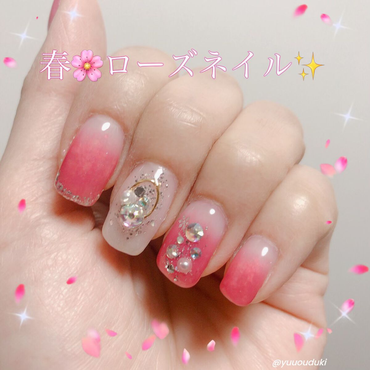 月蝕 on LIPS 「春🌸ローズネイル✨✼••┈┈••✼••┈┈••✼••┈┈••✼..」(1枚目)