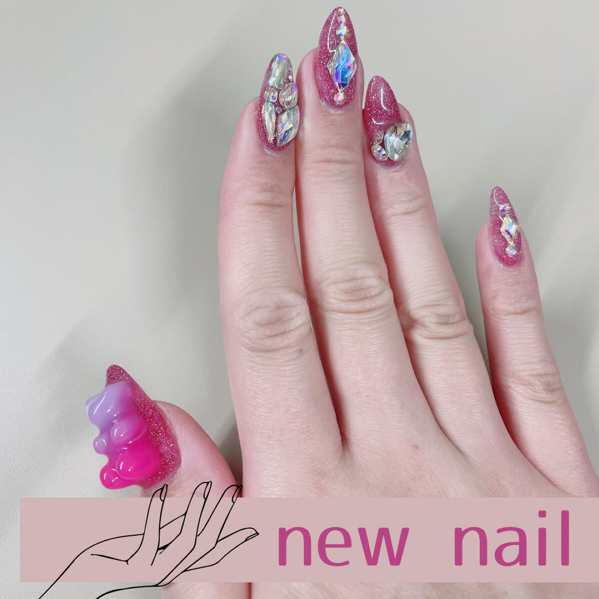 #キラキラネイル,#ビジューネイル,#ゴテゴテネイル,#ピンクネイル,#春ネイルのネイルデザイン