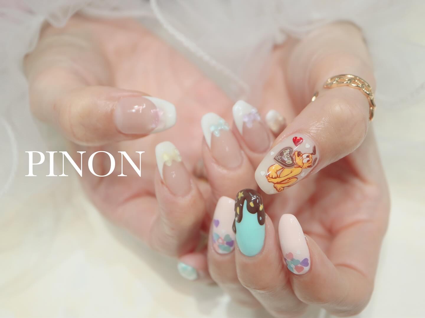 #ディズニーネイル,#プルートネイル,#バレンタインネイル,#ヴァネロペネイル,#ハートネイル,#キャラネイルのネイルデザイン