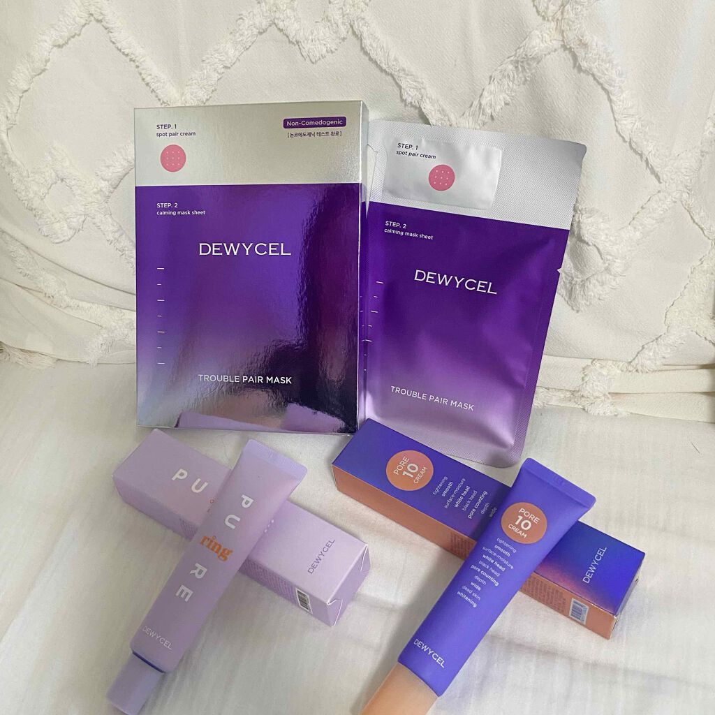 DEWYCELシリーズ💞

TRYUBLE PAIR MASK
液がたっぷりで肌がもちもちになる…！次の日の化粧のり抜群🍒

pure ring cream
しっとりしててめちゃくちゃトーンアップしてくれる！！
敏感肌さんにおすすめの肌