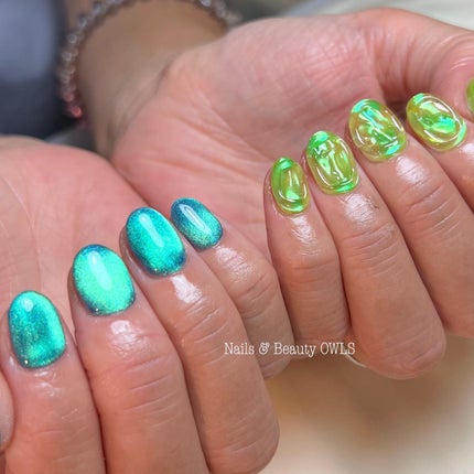 ぴよこれいと あうるす on LIPS 「グリーンで合わせたチグハグネイル💅駆け足になってしまいますが、..」(2枚目)