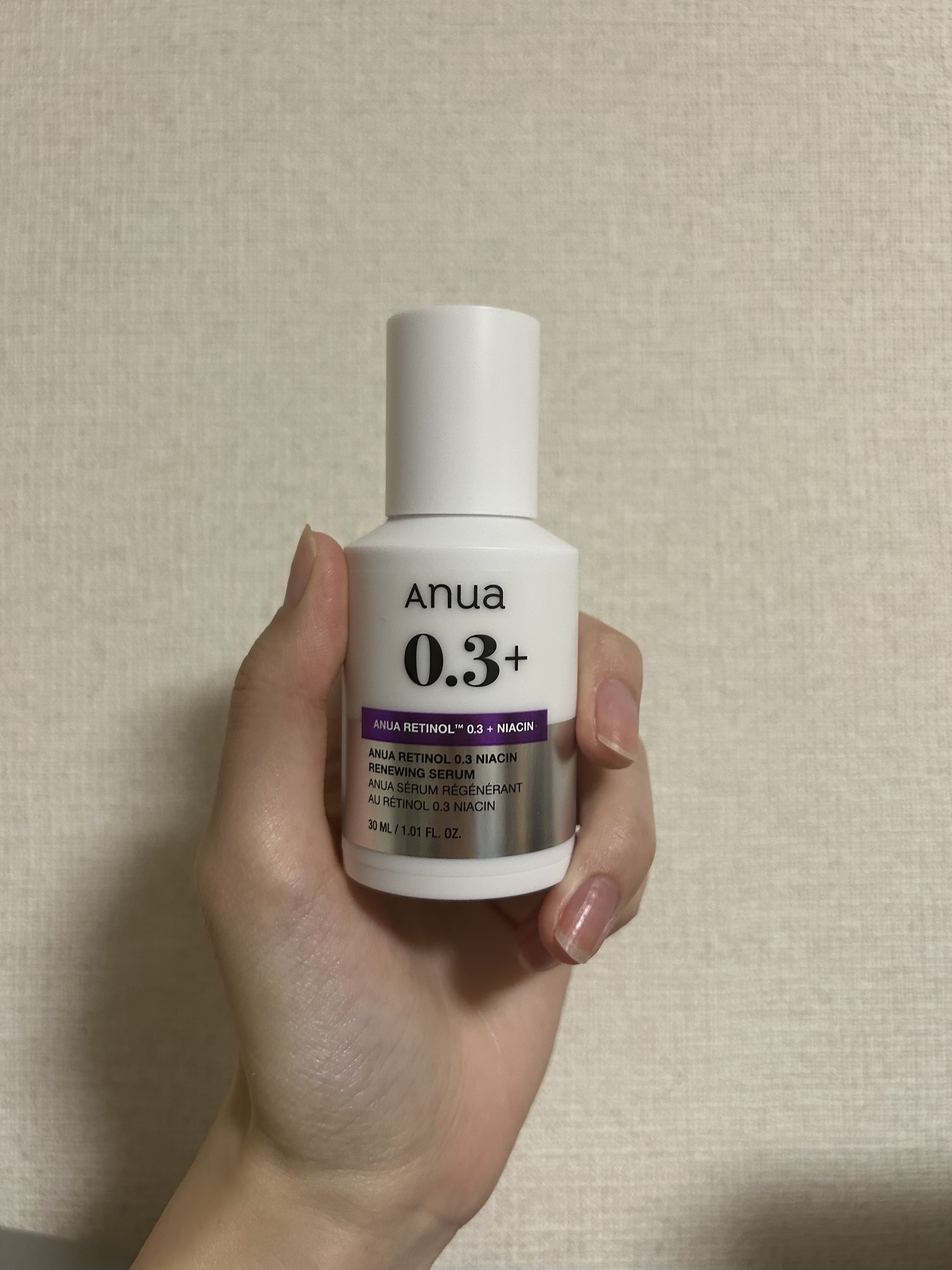 【Anuaレチノール0.3 ナイアシンセラム】

SKIN&LABのレチノールを使い切り、
こちらを使い始めました。

2ヶ月ほど使いましたが、
私はa反応もなく、使いやすいです！
私は毛穴ケアを目的に使っていますが、
まだ目に見えるほどの