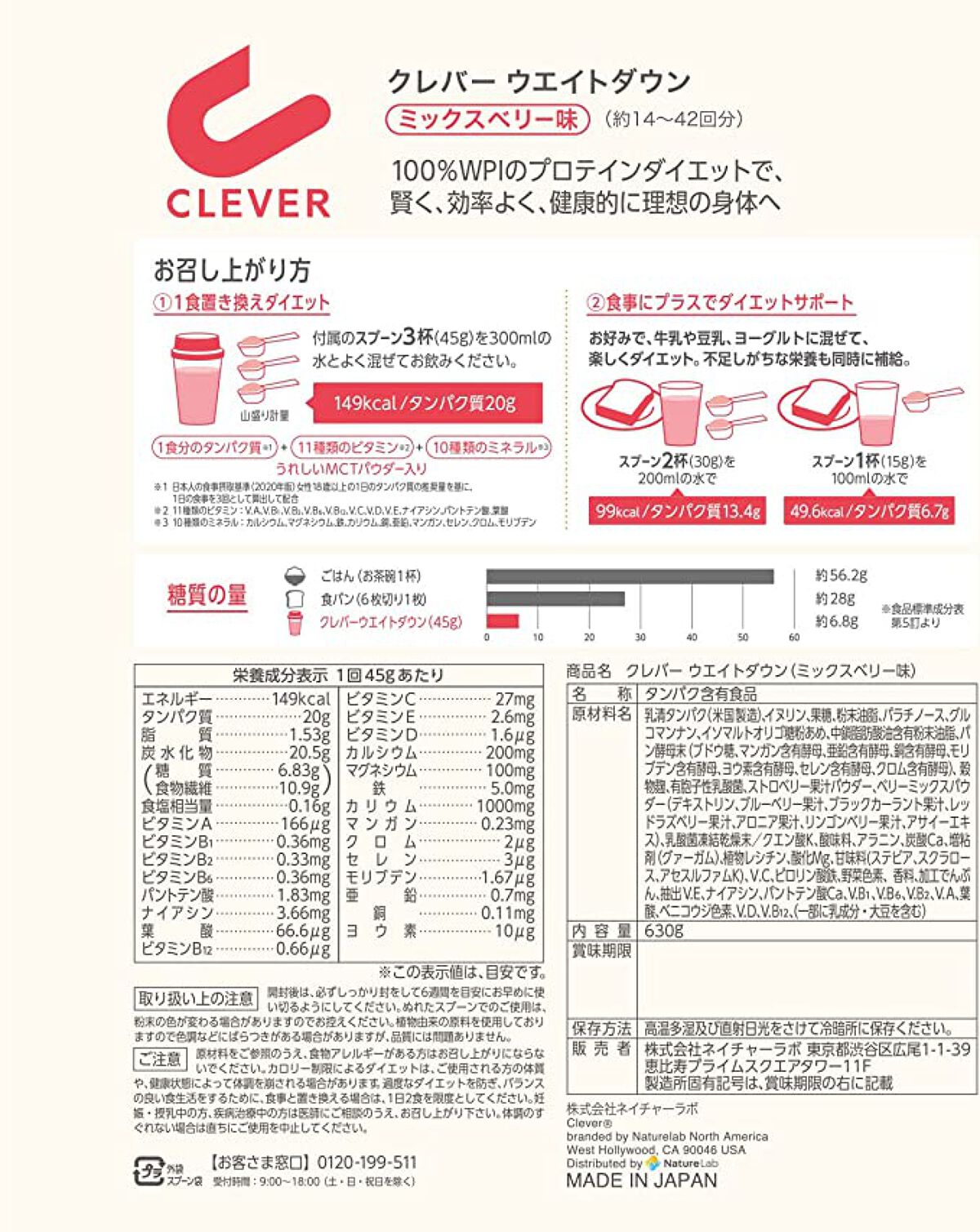 ウエイトダウン プロテイン ミックスベリー味 630g