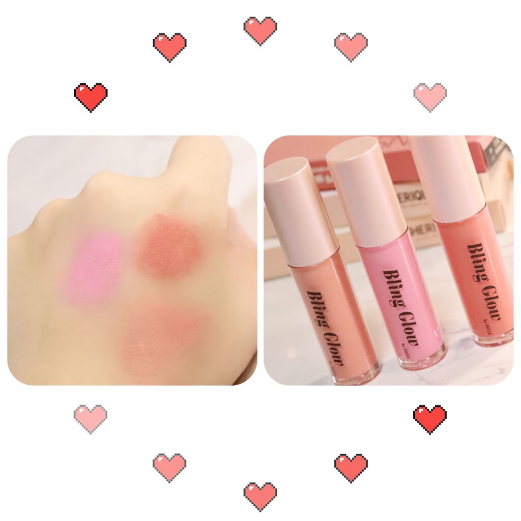 BLING GLOW グローリキッドクリームチークのクチコミ「Bling Glow届いた💝

クリーム状のチークやけど、
テクスチャサラサラで仕込みチークや.....」（2枚目）