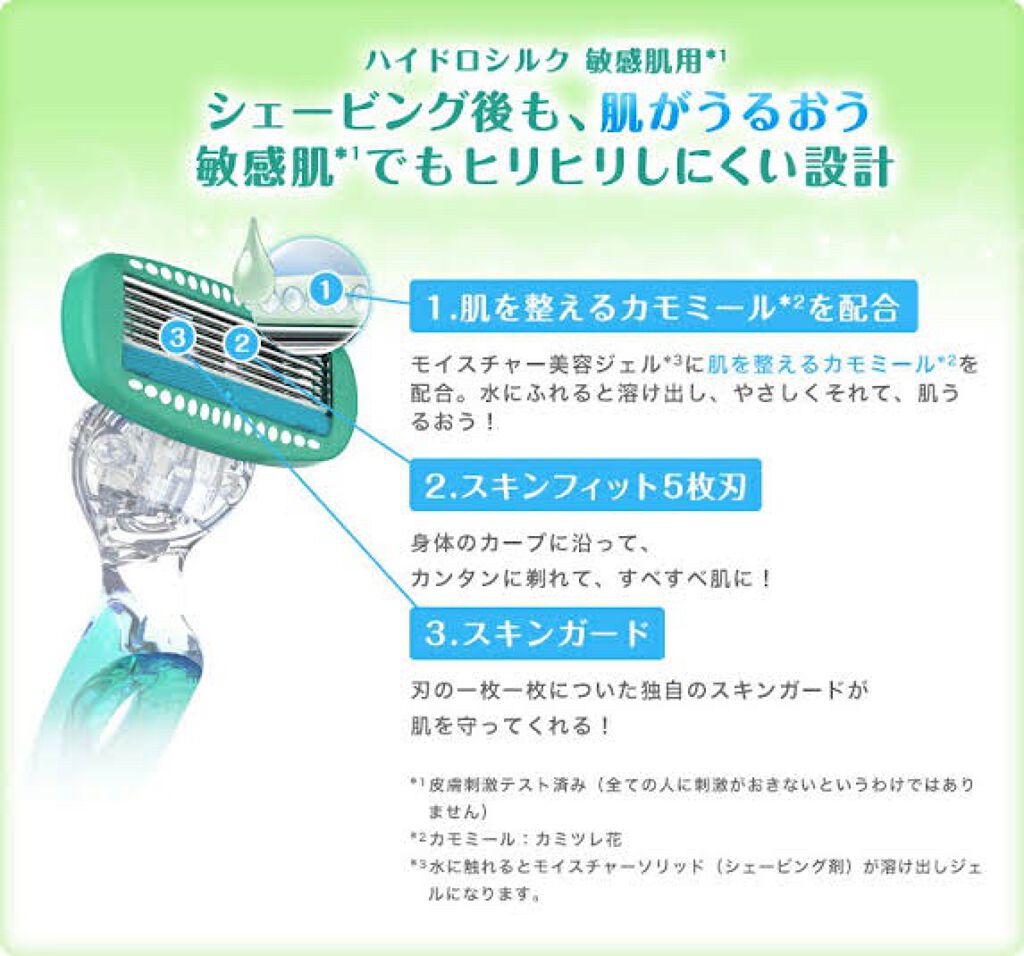 ハイドロシルク 敏感肌用 ホルダー （刃付き＋替刃１コ）/ハイドロシルク/シェーバーを使ったクチコミ（2枚目）