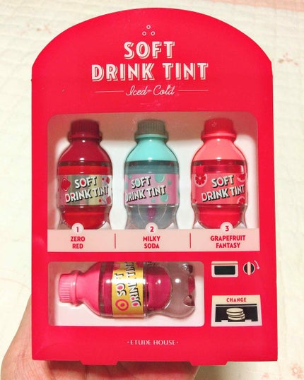 ETUDE ソフトドリンクティントのクチコミ「エチュードハウス
ソーダティント自動販売機セット
🥤OR201グレープフルーツファンタジー
.....」(2枚目)