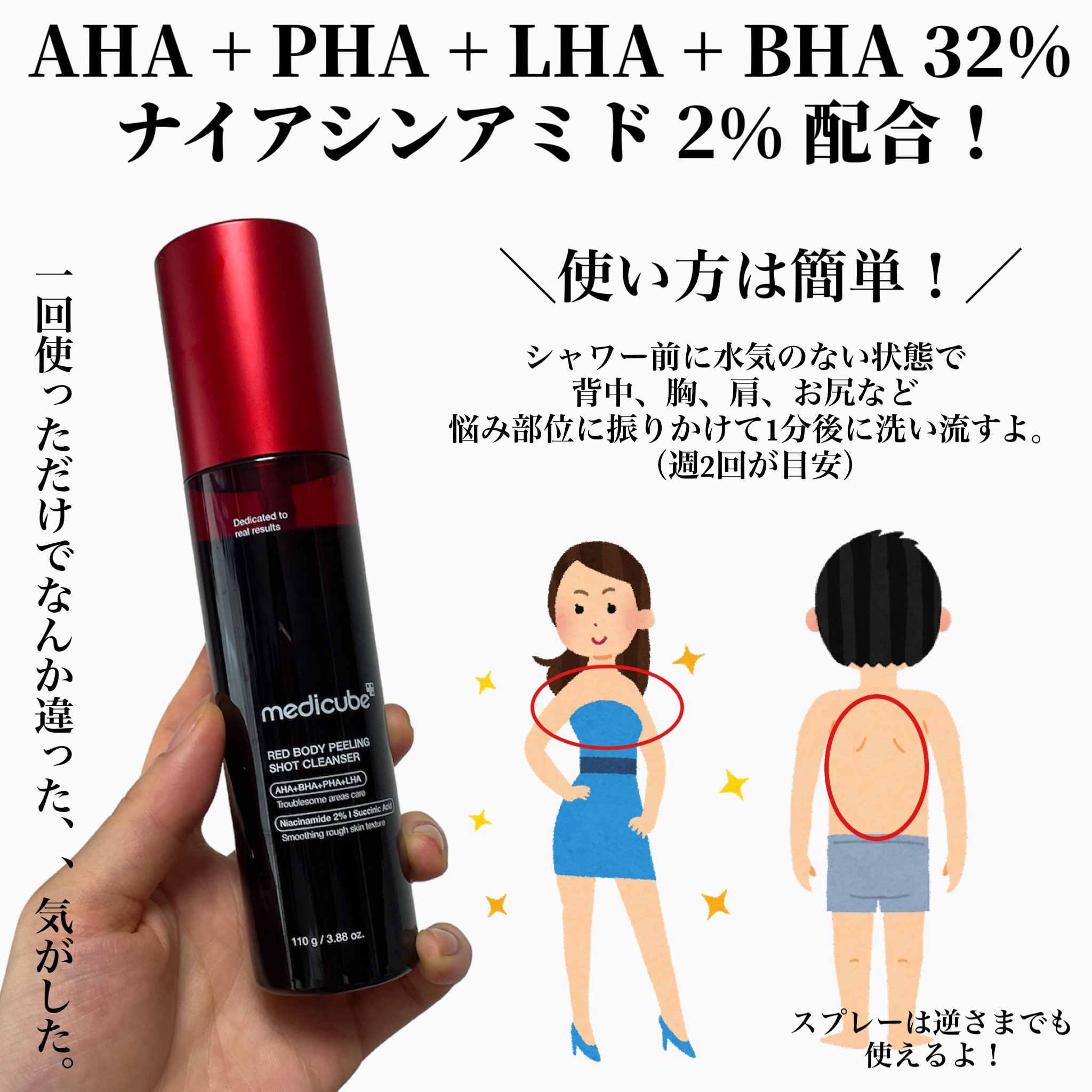 MEDICUBE レッドアクネ ボディピーリングショットのクチコミ「＼吹きかけて流すだけ！／

MEDICUBE
レッドアクネボディーピーリングショット
¥3,9.....」（3枚目）