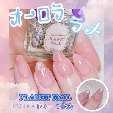 オーロラに輝くホロがかわいい🤍


【使った商品】
PLANET NAIL　ネイルポリッシュ
PLB14　トレミーの秘密

【商品の特徴】
ネイルポリッシュ
オーロラのホロラメがざっくざく⭐️

【使用