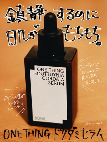 ONE THING(ワンシング)ドクダミセラムを福袋購入きっかけで半月ほど使いました！

植物がそのまま入っているのでめちゃくちゃ効きそう…
肌に伸ばしたら葉っぱが溶けて不思議な感じ。
葉っぱいらんって