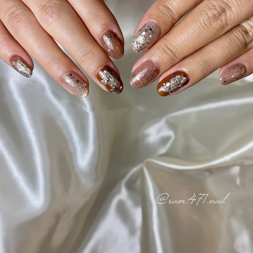 プリジェル・NAILTOWNのネイル・ネイルケアを使った口コミ -ブラウンニュアンス💅高画質ver. by  Ram♡ネイルヲタ💅天パと共存中💇u200d♀️✨(脂性肌) | LIPS