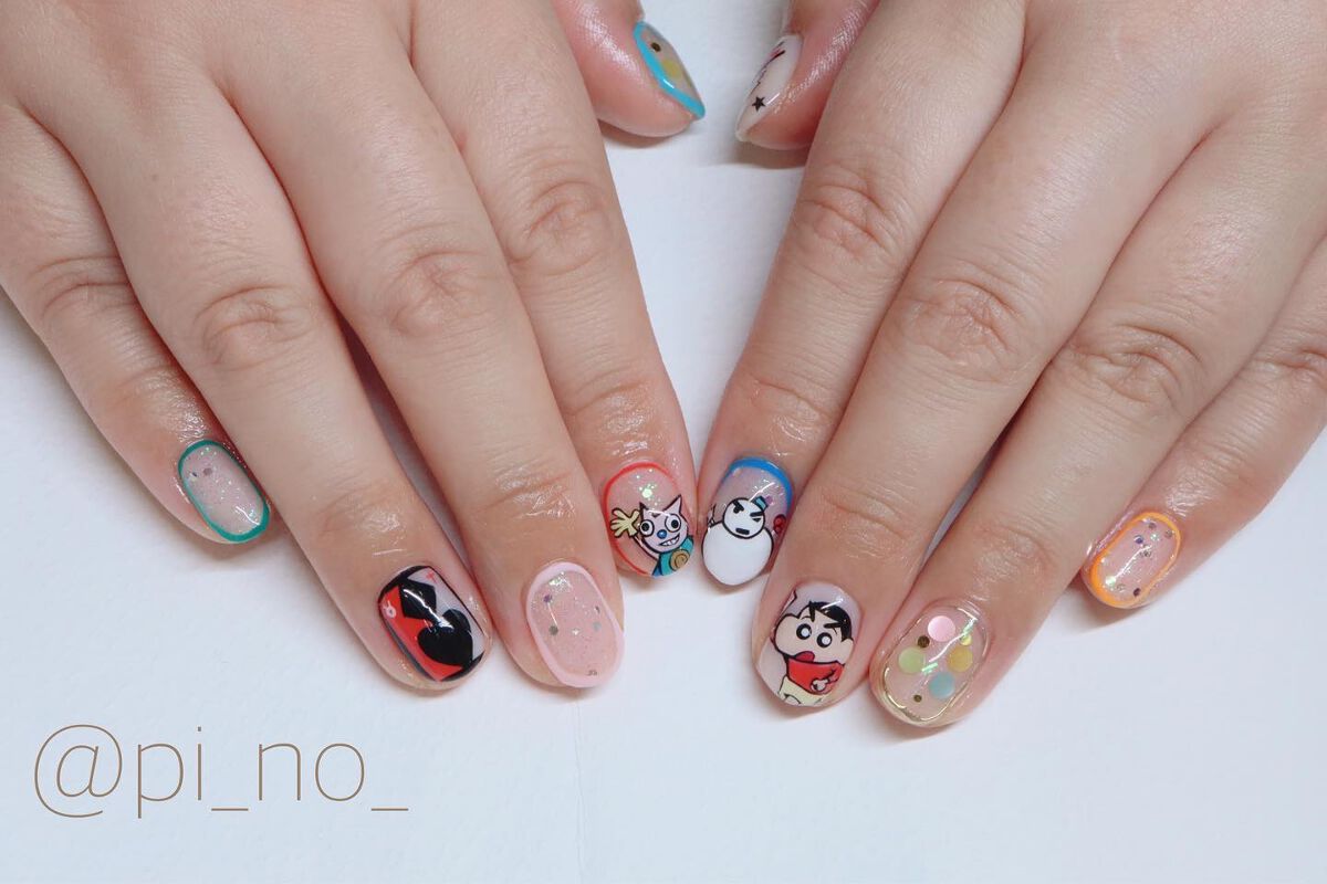 #キャラネイル,#クレヨンしんちゃんネイル,#ヘンダーランドネイル,#キャラクターネイルのネイルデザイン