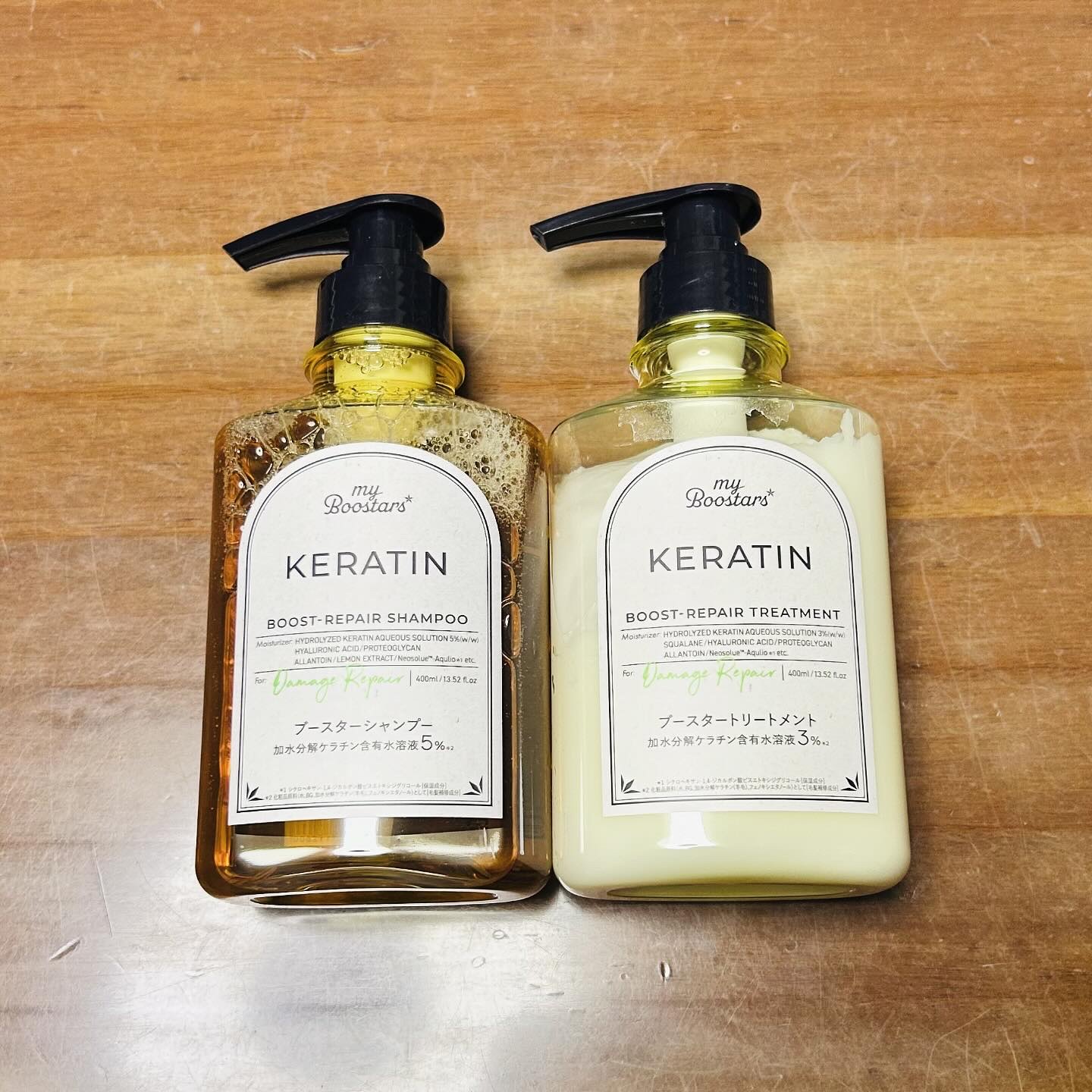 マイブースターズ ケラチン ブースター シャンプー/トリートメント [ダメージリペア] シトラスサボンの香りのクチコミ「マイブースターズ ケラチンブースター シャンプー／トリートメント

ダメージを補修し、つや髪へ.....」（1枚目）