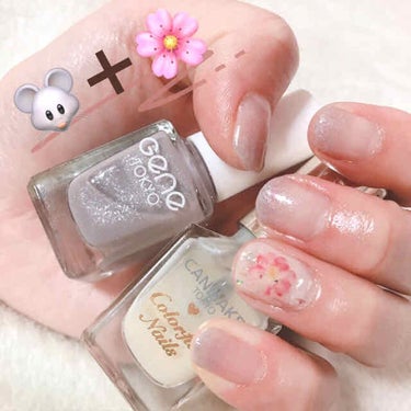 💅ネイル日記　No.14💅
〜🐭グラデ＋🌸ネイル〜

グレーのグラデーション本当かわいい🐭💕

☆☆☆☆☆
・GENEネイル   ラベンダーダズル14🐭
・CANMAKEカラフルネイルズ　N29🍼
・D