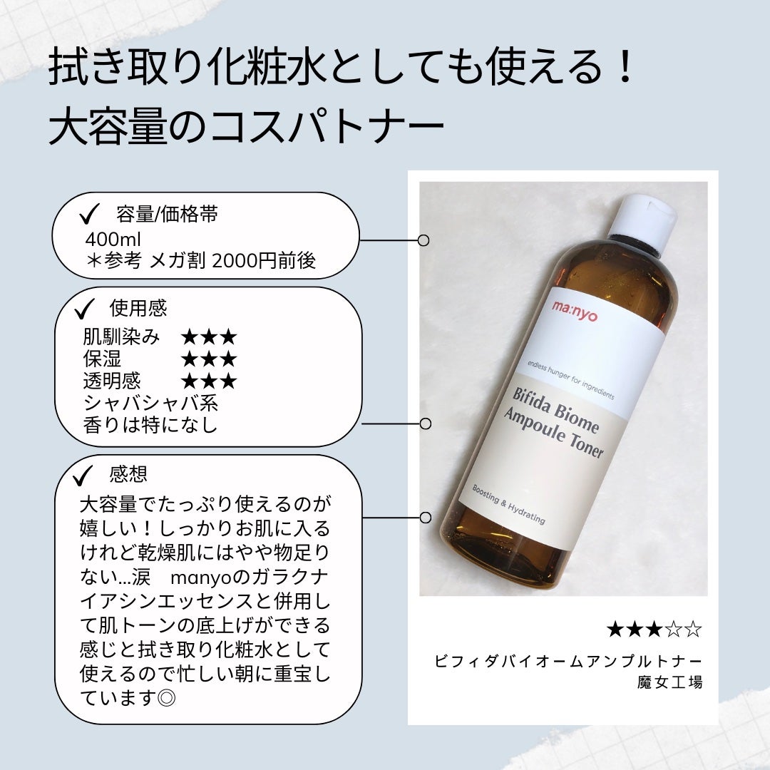 ビフィダバイオームアンプルトナー/manyo/化粧水を使ったクチコミ(2枚目)