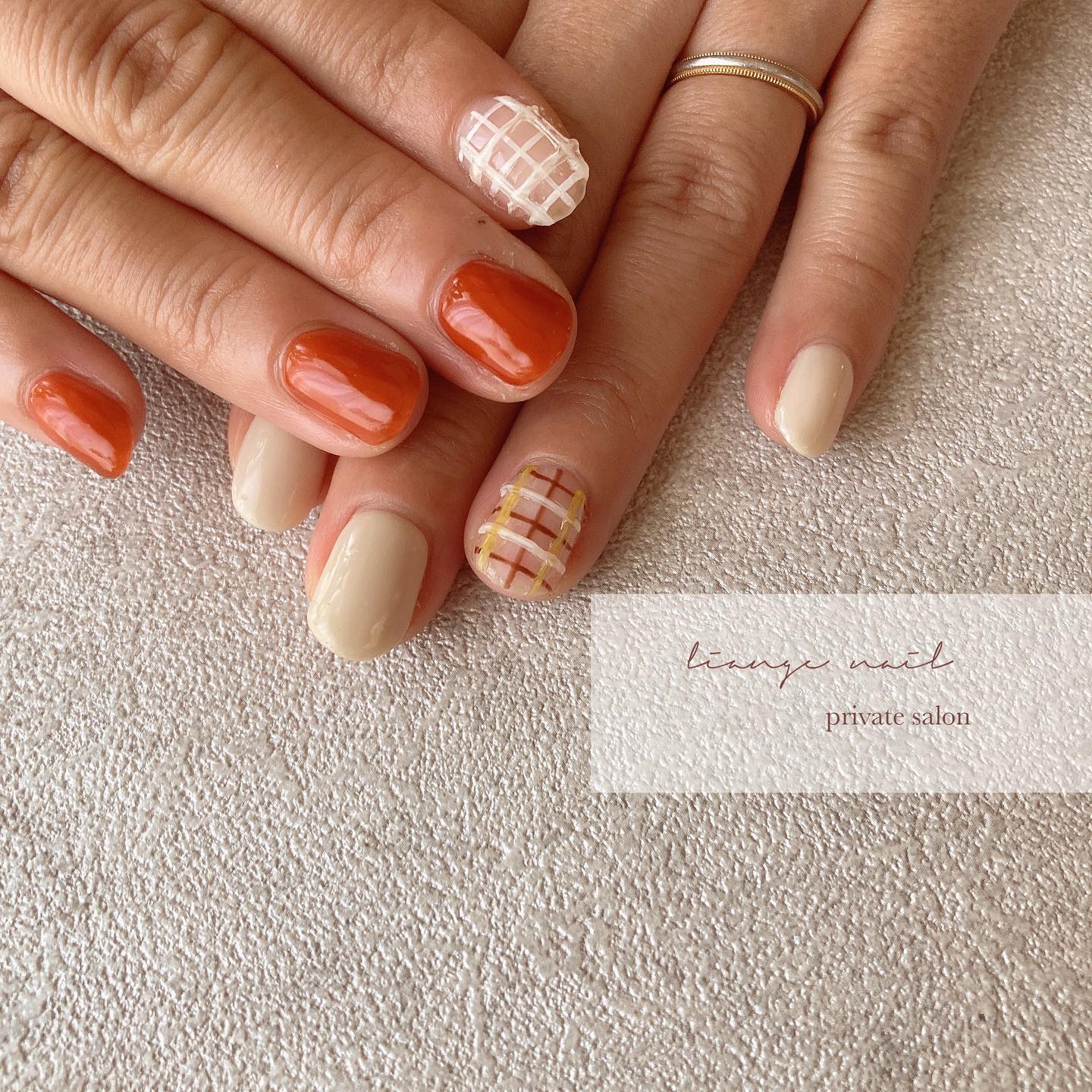 #リアンジェネイル,#柏ネイル,#ネイル,#ニュアンスネイル,#大人ニュアンスネイル,#秋ネイル,#冬ネイル,#チェックネイルのネイルデザイン