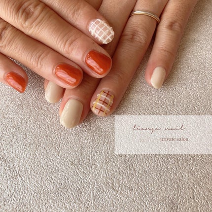 #リアンジェネイル,#柏ネイル,#ネイル,#ニュアンスネイル,#大人ニュアンスネイル,#秋ネイル,#冬ネイル,#チェックネイルのネイルデザイン