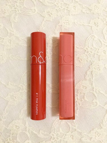 rom&nd  ジューシーラスティングティン（#11  PINK PUMPKIN）
デュイフル ウォーターティント（01  in coral）

今回はロムアンドのリップの中で特に気に入っているものを紹