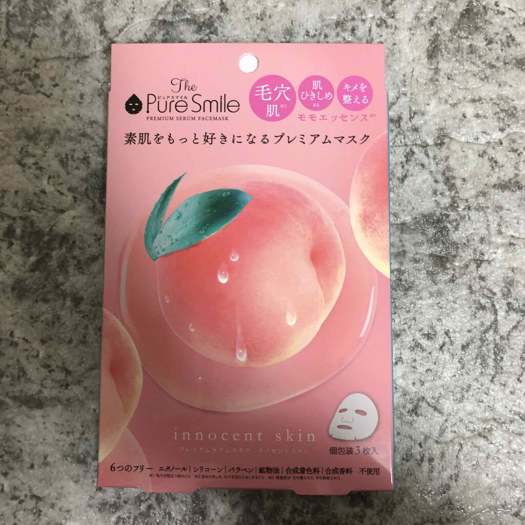 Pure Smile プレミアムセラムマスク ボックス イノセントスキン モモのクチコミ「ピュアスマイル　イノセントスキン　桃
を使用しました✨

1箱に3枚個包装で入っているパックで.....」（1枚目）