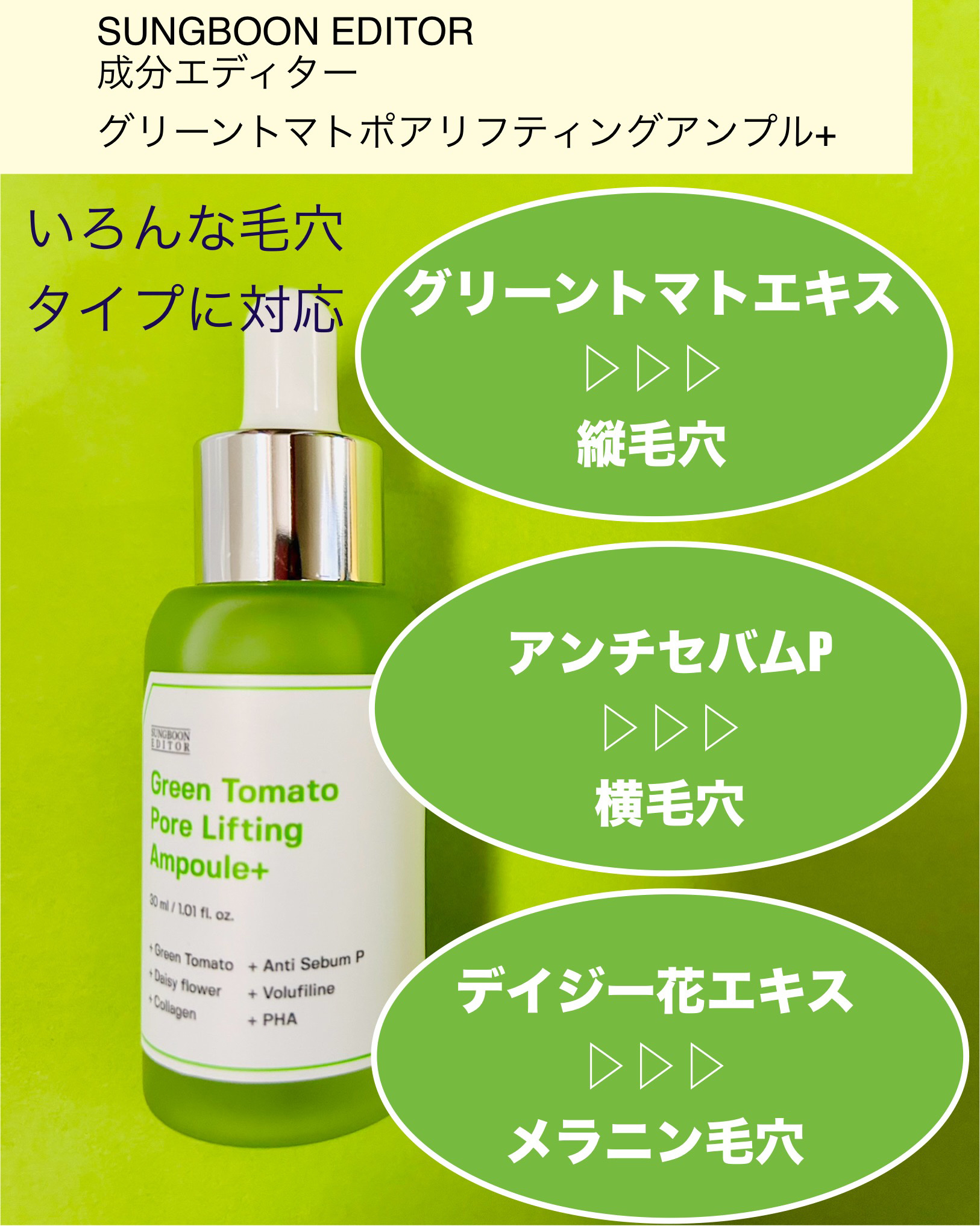 グリーントマトポアリフティングアンプル+/SUNGBOON EDITOR（成分エディター）/美容液を使ったクチコミ（2枚目）