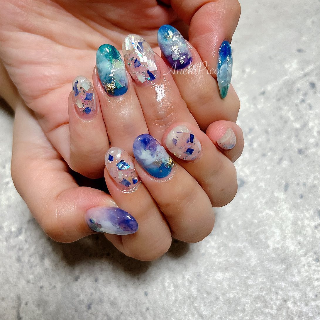 #ネイル,#純国産ジェルネイル,#ジェルネイル,#夏ネイル,#サマーネイル,#ニュアンスネイル,#シェルネイルのネイルデザイン