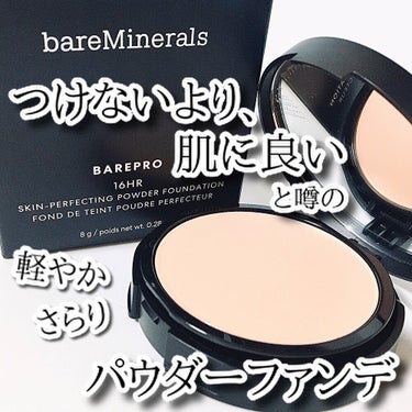 bareMinerals(ベアミネラル)さんの「ベアプロ 16HR パウダー ファンデーション」を使ってみました🌟
　


簡単に特徴をご紹介📝

✅汗や皮脂に強く、16時間*1 化粧崩れのない美肌

