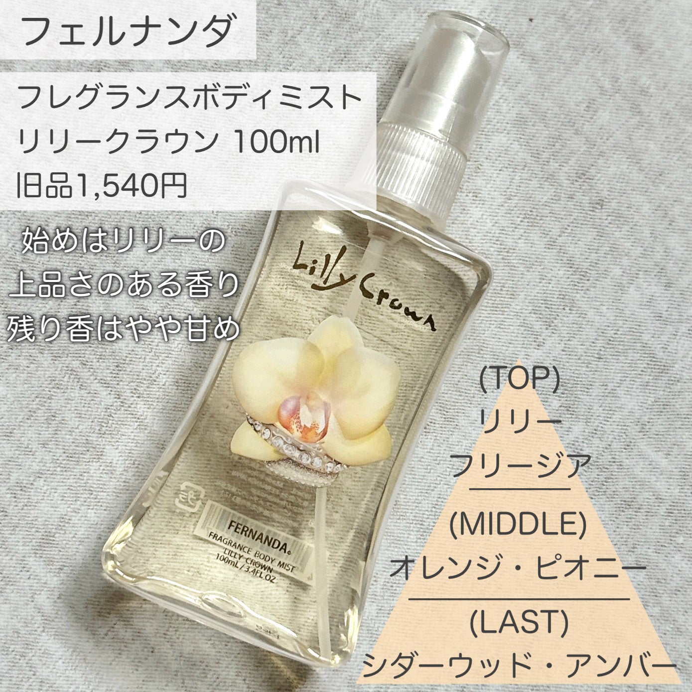 フレグランス ボディミスト リリークラウン/フェルナンダ/香水(レディース)を使ったクチコミ(5枚目)