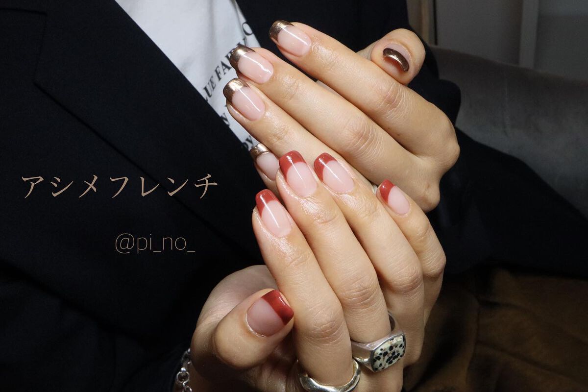 #秋カラーネイル,#フレンチネイル,#秋ネイル,#シンプルネイルのネイルデザイン