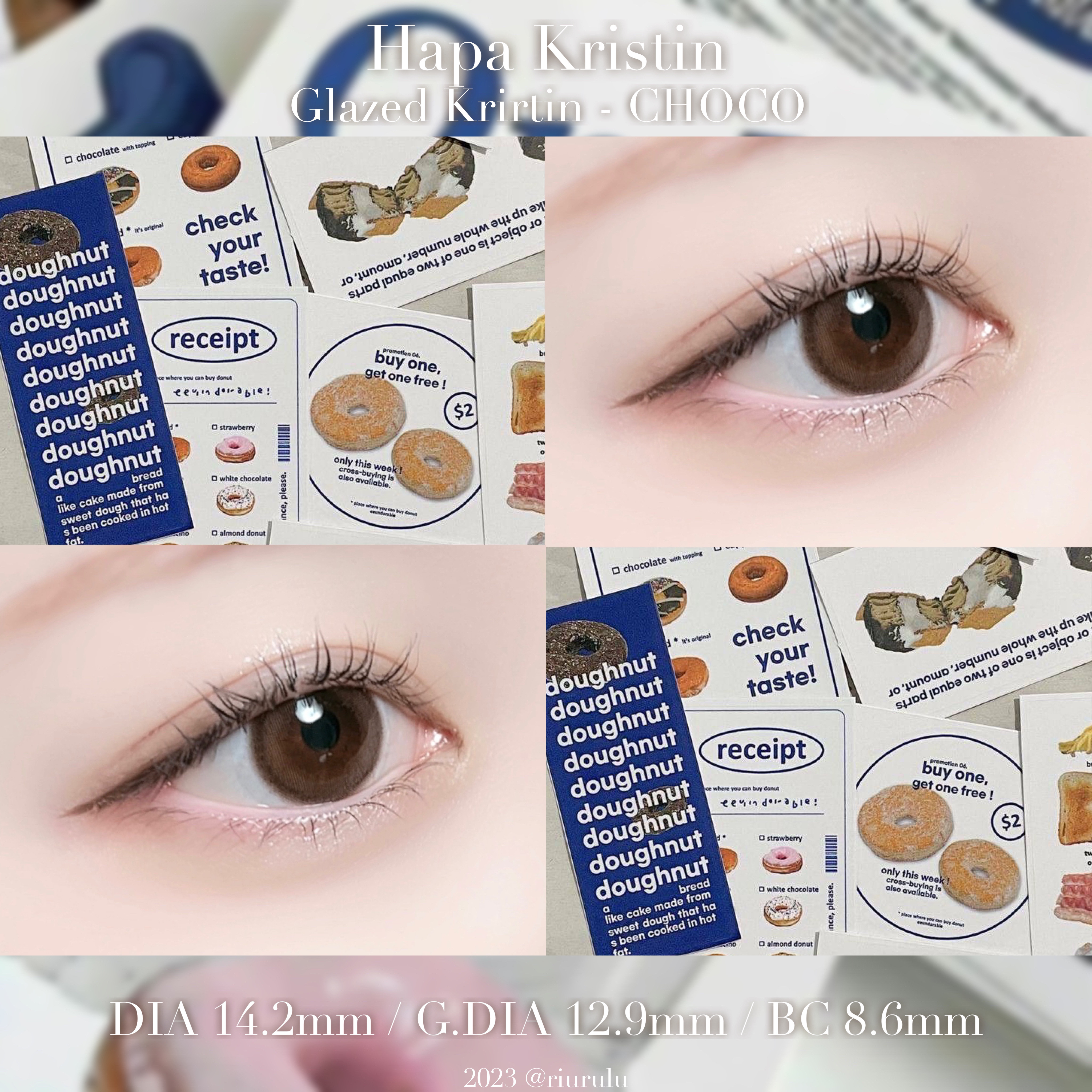 \ 甘×ナチュ♡ドーナツカラコン🍩🤎 /


(裸眼：普通サイズ 焦げ茶目)

シュガーコーティングしたようにキラッとツヤ感カラコン˖⊹ ࣪
ドーナツのようなシャドウリングデザインで
瞳に立体感を出してくれる⸝⸝⸝♡︎

チョコみたいな