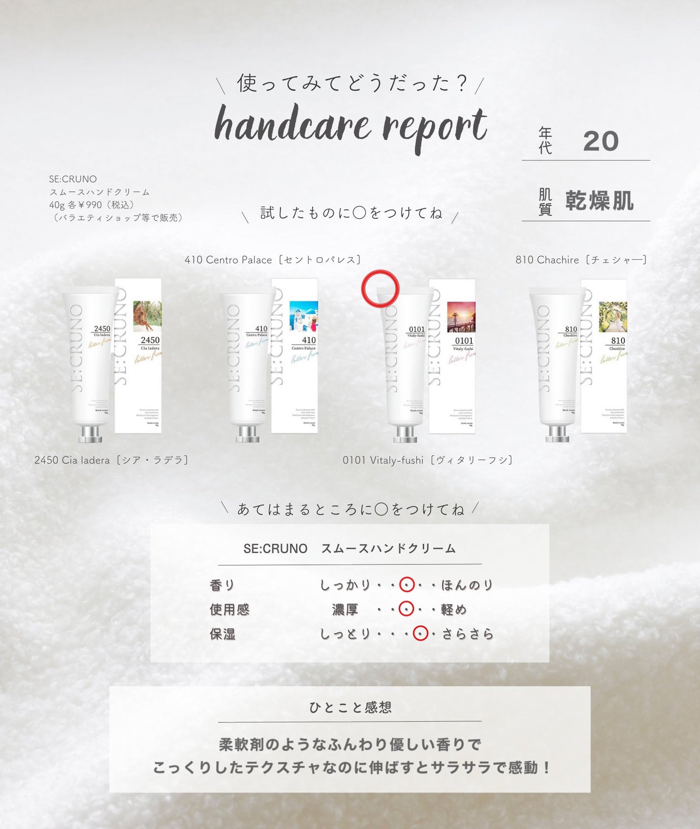 ハンドクリーム ヴィタリーフシ0101/SE:CRUNO/ハンドクリームを使ったクチコミ(4枚目)