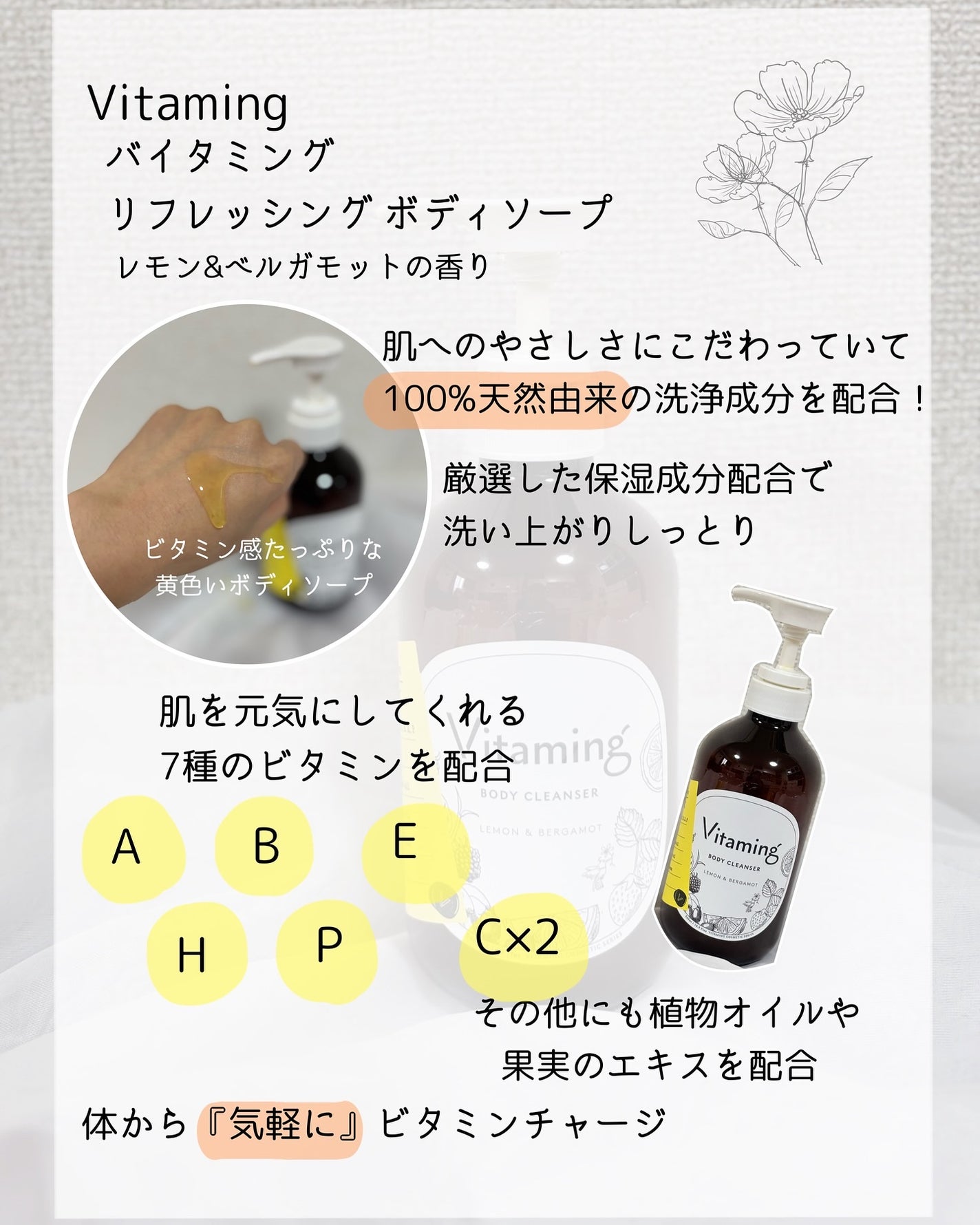 リフレッシングボディソープ(レモン&ベルガモットの香り)/Vitaming/ボディソープを使ったクチコミ(2枚目)