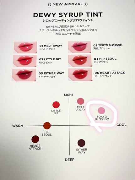 Dewy Syrup Tint 02 TOKYO BLOSSOM/EITHER&/口紅を使ったクチコミ(3枚目)