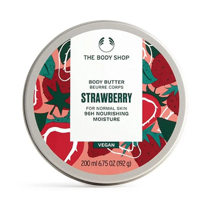 【使った商品】
THE BODY SHOP　ボディバター ストロベリー　50ml
【商品の特徴】
動物実験フリー、ヴィーガンコスメ
【使用感】
・伸びの良いテクスチャーで肌に馴染ませやすい
【良いところ】
・50mlサイズはハンドクリームと