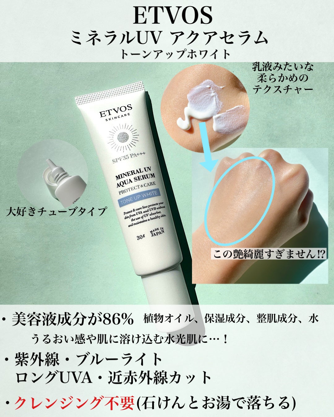 ミネラルUVアクアセラム/エトヴォス/美容液を使ったクチコミ(2枚目)