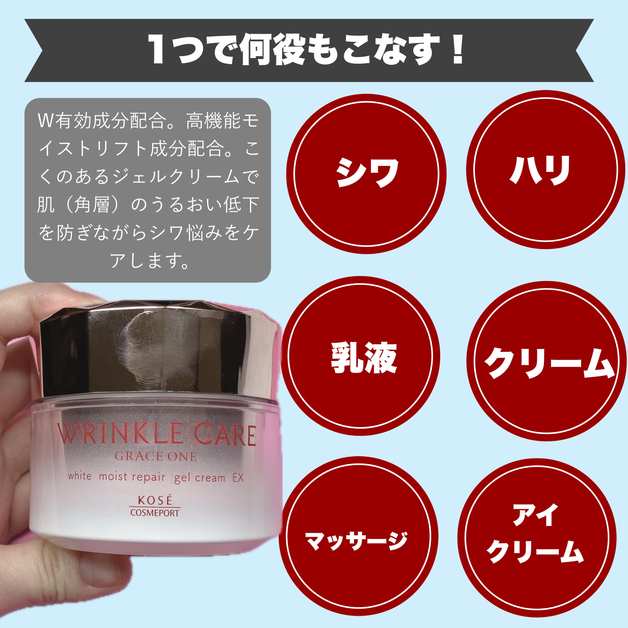 グレイス ワン リンクルケア ホワイト モイストリペア ジェルクリーム ＥＸ/グレイスワン/オールインワン化粧品を使ったクチコミ（2枚目）