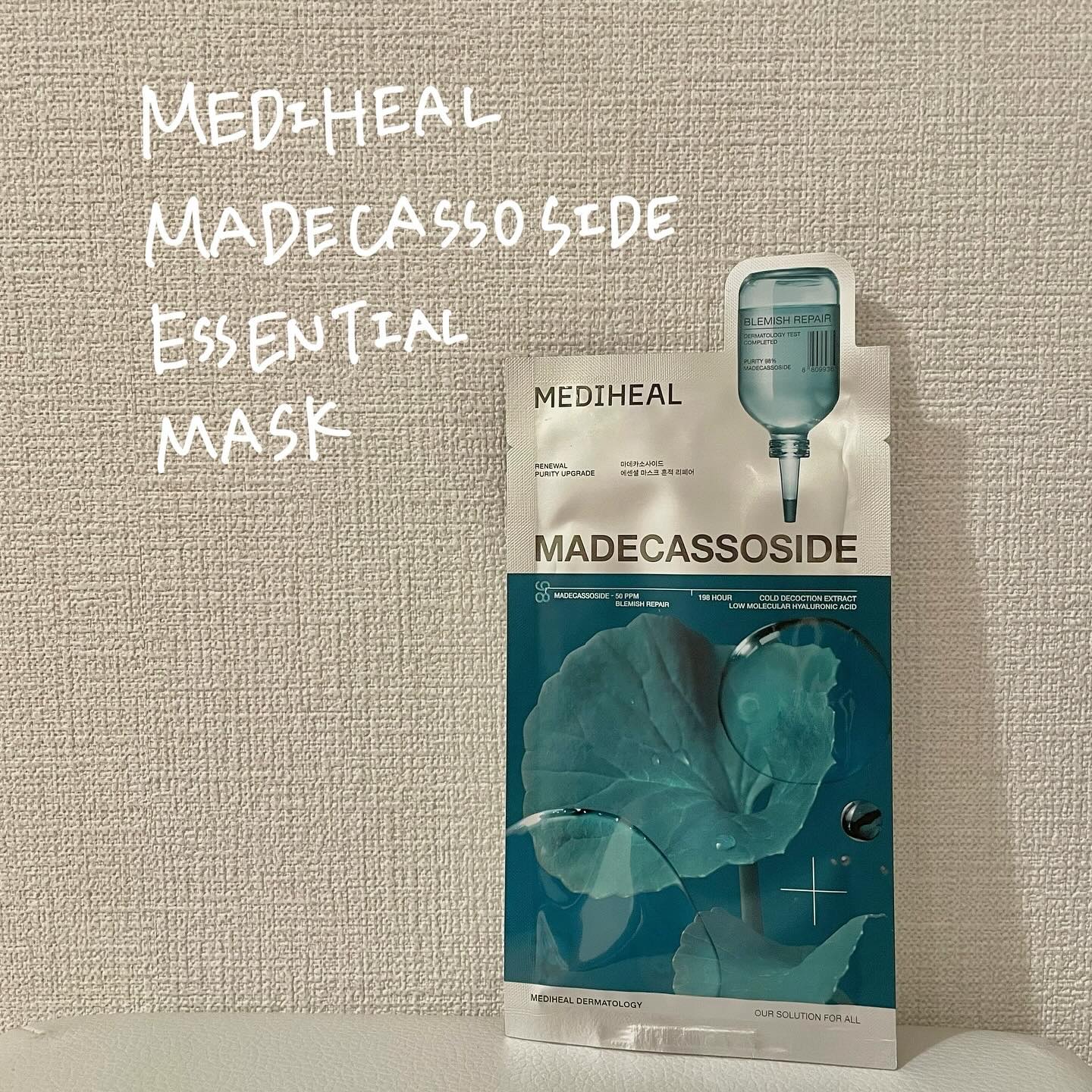MEDIHEAL  マデカソサイド エッセンシャルマスク24ml×10枚
¥2,200

メディヒールの肌荒れ防止ケアマスクです🌱

くすみケア＋肌荒れ防止に特化したマスクで、しっかりと肌に水分を与えながらもさっぱりとした使用感で肌の調子