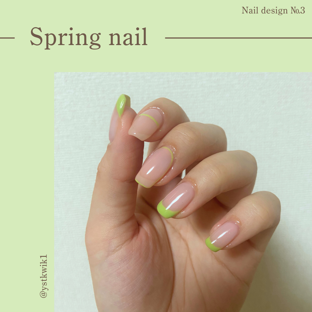 ＃セルフネイル,＃ジェルネイル,＃春ネイル,＃緑ネイルのネイルデザイン