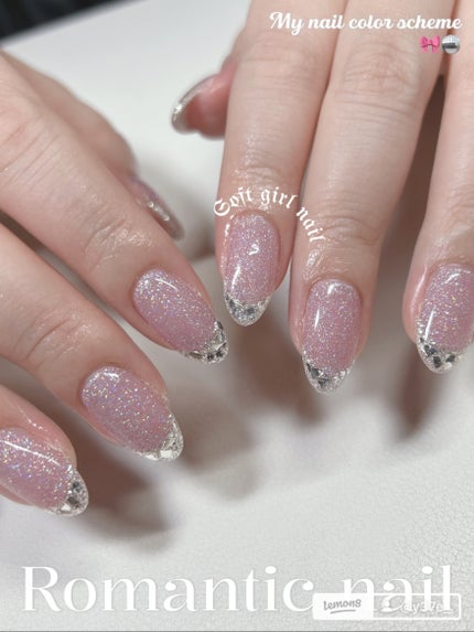 sanae.y on LIPS 「紫強めのラメピンク×ガラスフレンチ💅
フレンチネイルって上品で..」(1枚目)