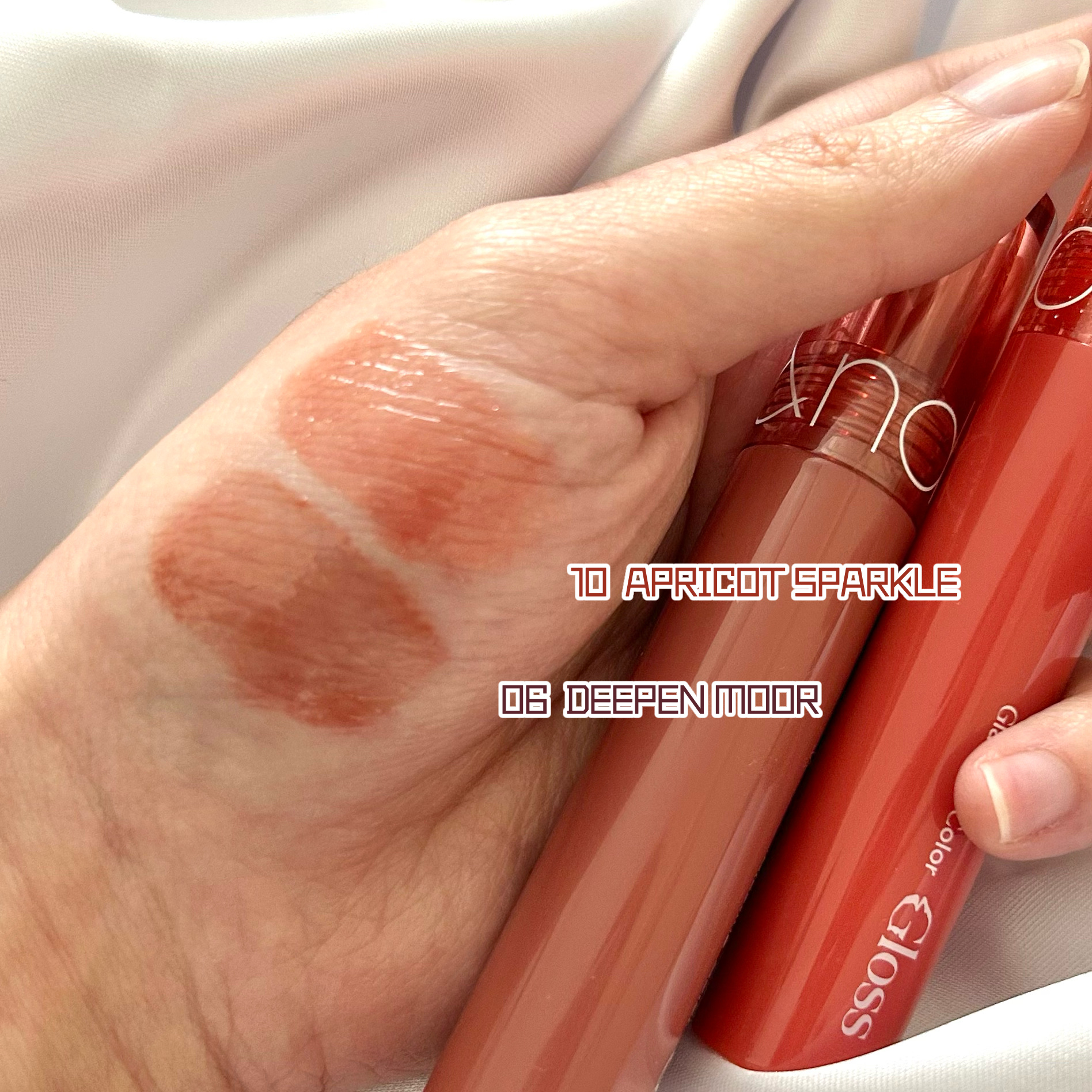 グラスティングカラーグロス 10 APRICOT SPARKLE (アプリコットスパークル)/rom&nd/リップグロスを使ったクチコミ（3枚目）