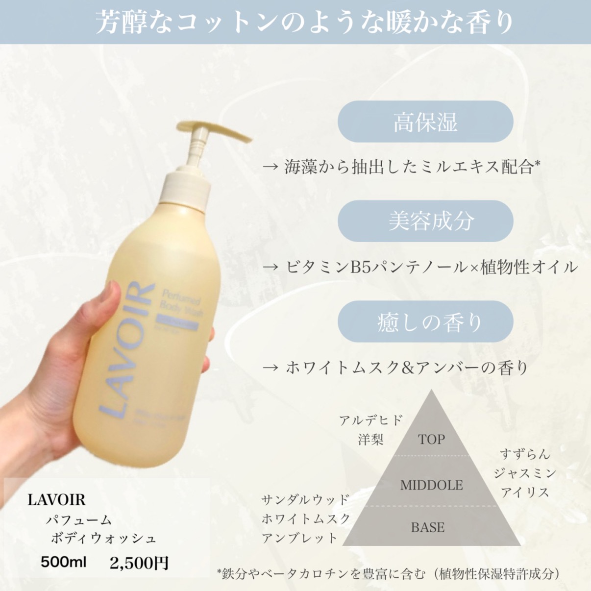 パフューム ボディウォッシュ ホワイトムスク&アンバー/LAVOIR/ボディソープを使ったクチコミ（2枚目）