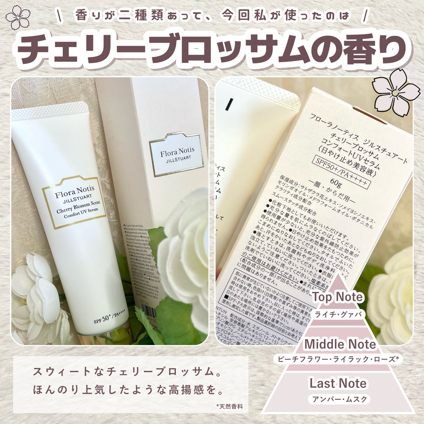 フローラノーティス ジルスチュアート チェリーブロッサム コンフォートUVセラム/Flora Notis JILL STUART/日焼け止めジェルを使ったクチコミ(3枚目)