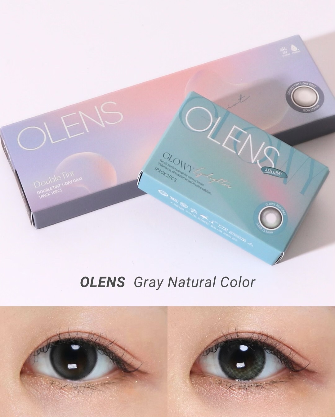 今月はちゅるんとグレー水光カラコンを2つご紹介✍🏻

☑Double Tint Gray
グレーのダブルハイライターが入ったカラコン。明度のあるグレーで、黒目につけると立体感を与えてくれる◎
発色は控えめでナチュラルな印象。馴染みがいいよ