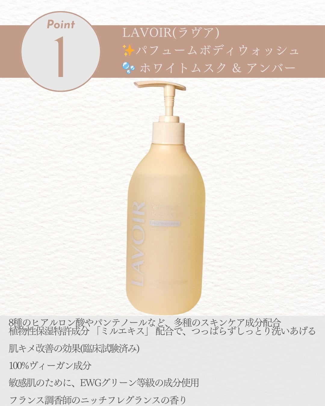 パフューム ボディウォッシュ ホワイトムスク&アンバー/LAVOIR/ボディソープを使ったクチコミ(2枚目)