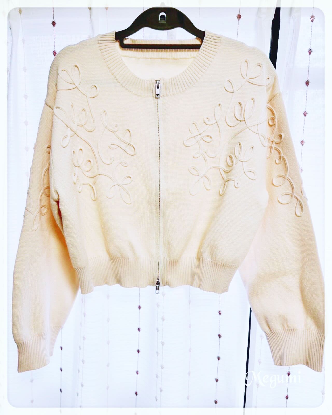 コード刺繍コットンニットジップカーディガン/lumier/その他を使ったクチコミ（1枚目）