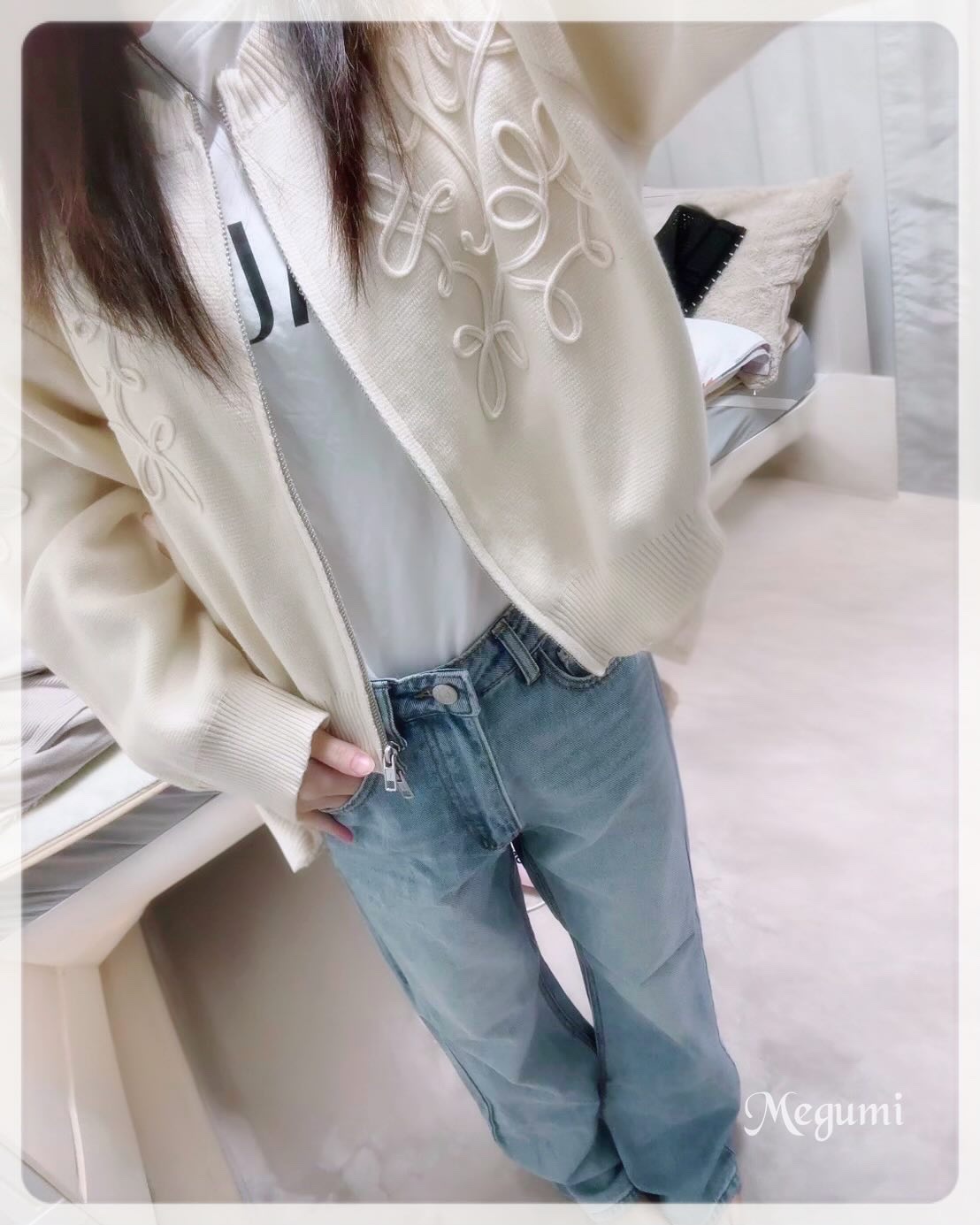 コード刺繍コットンニットジップカーディガン/lumier/その他を使ったクチコミ（3枚目）