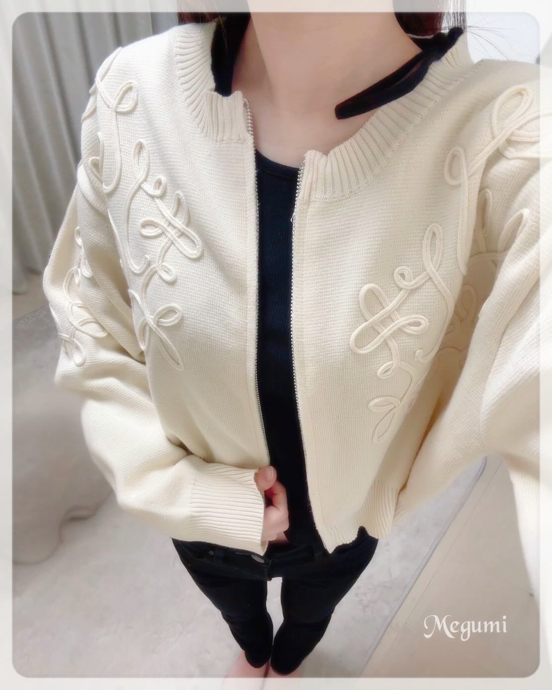 コード刺繍コットンニットジップカーディガン/lumier/その他を使ったクチコミ（2枚目）