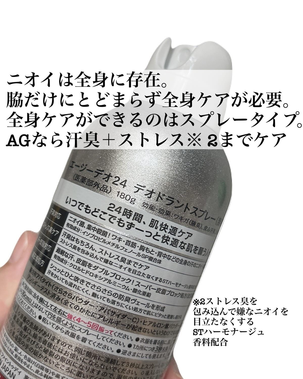 デオドラントスプレー(無香性)/エージーデオ24/デオドラント・制汗剤を使ったクチコミ(2枚目)