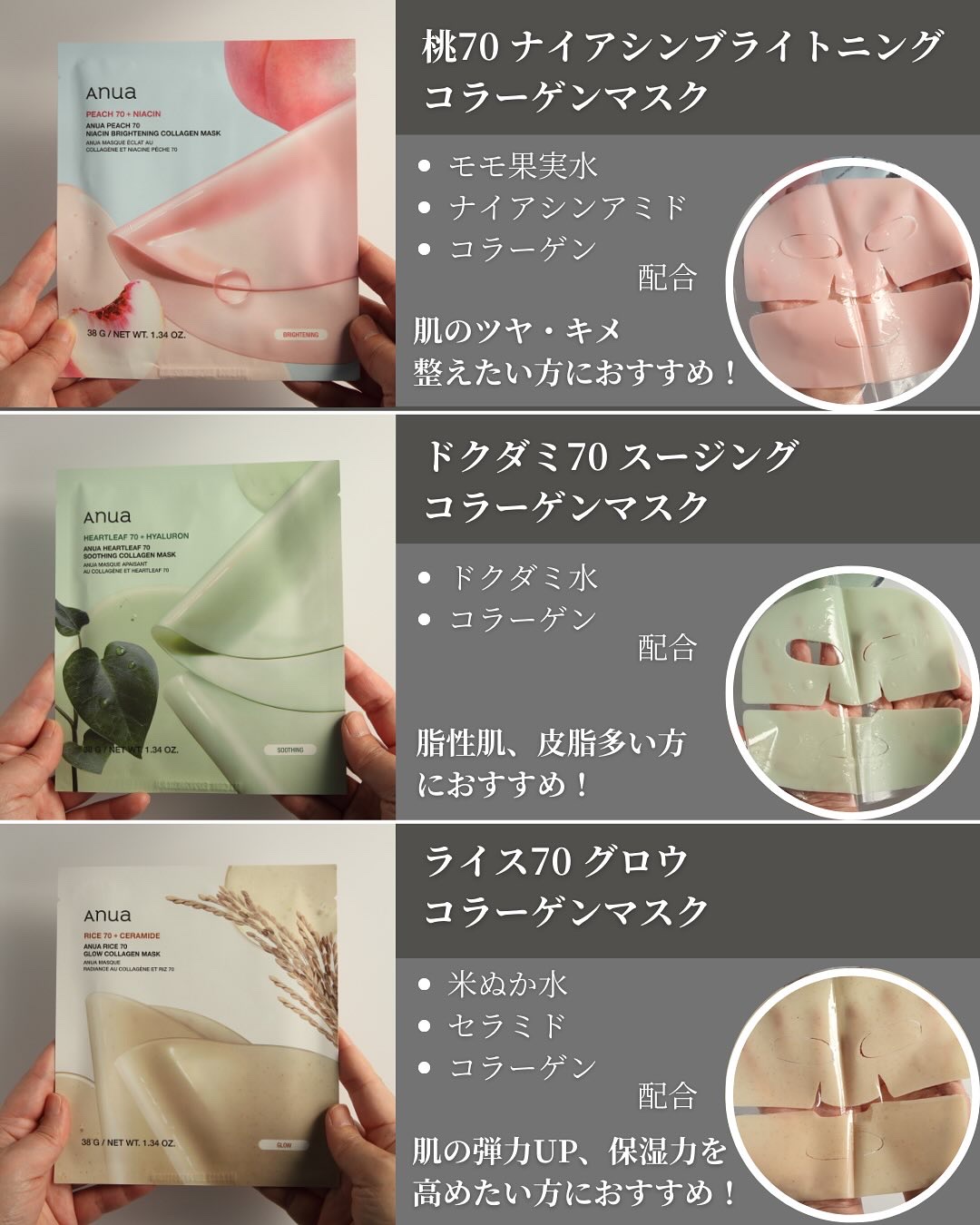 Anuaのシートマスク・パック 桃70ナイアシンコラーゲンフェイスパック