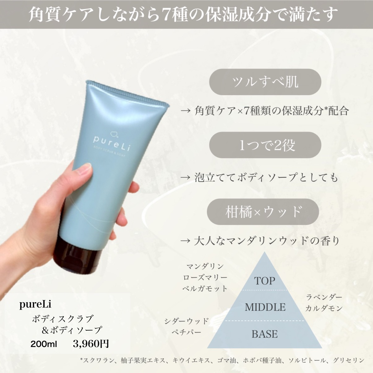 pureLiボディスクラブ＆ボディソープ　マンダリンウッドの香り/pureLi/ボディスクラブを使ったクチコミ（2枚目）