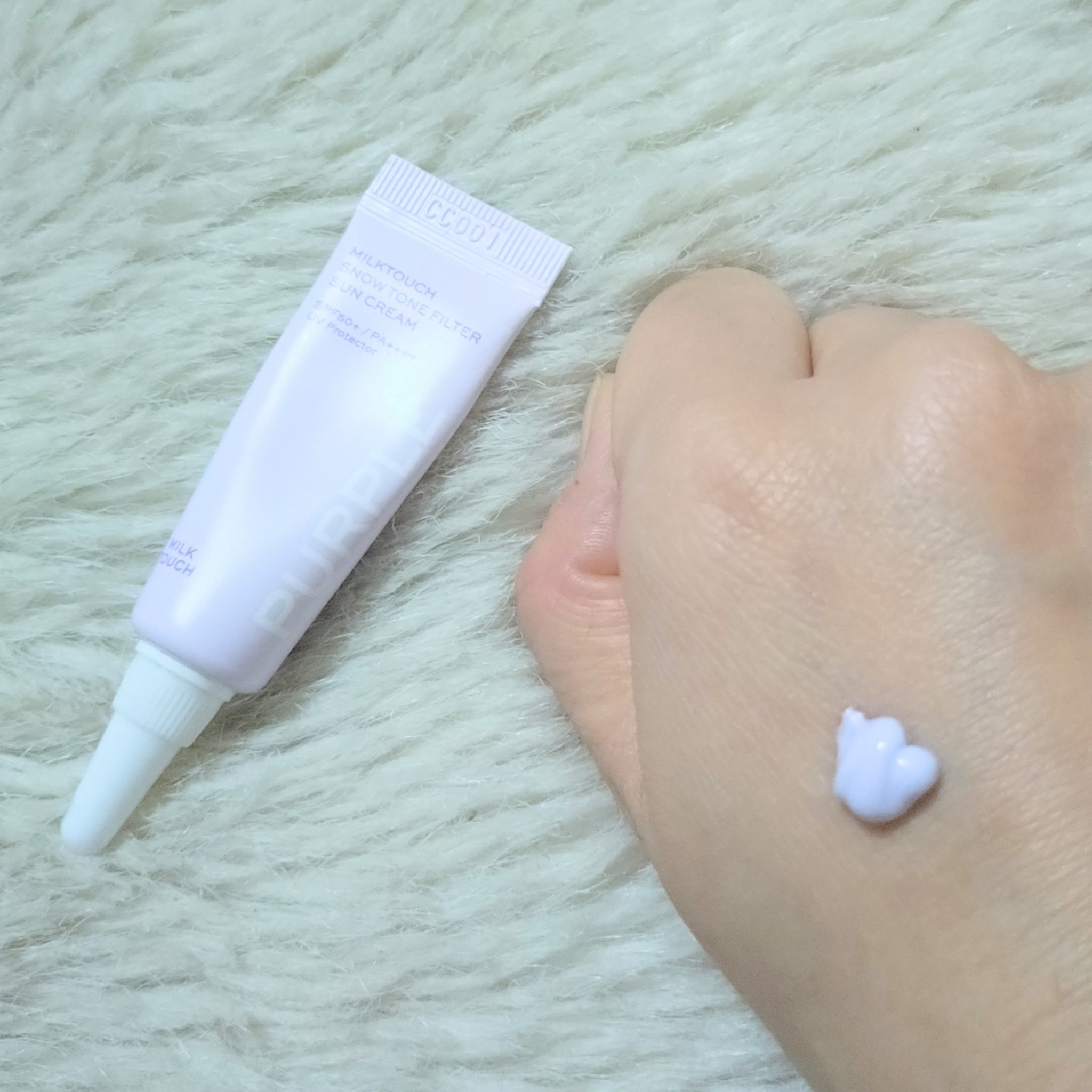 スノートーンフィルターサンクリーム 02 AURORA PURPLE/Milk Touch/日焼け止めクリームを使ったクチコミ（2枚目）